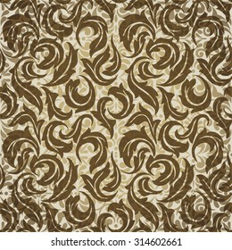 Golden-Brown abstract floral wallpaper, beige textured design