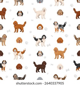 Goldendoodle clipart. Golden retriever Poodle mix. Different coat colors set.  Vector illustration