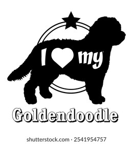 Goldendoodle Hund Silhouette, ich liebe meinen Hund, Hund, Hunderassen, Logo, Vektor, Silhouette, Tier, Illustration, Symbol, Zeichen, schwarz, Haustier,