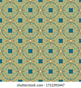 Golden-green seamless  ornamental mosaic texture,  classic vintage style