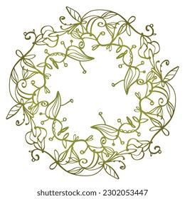 Golden-green vector decorative wreath with tender flowers - for wedding print or greeting card.
