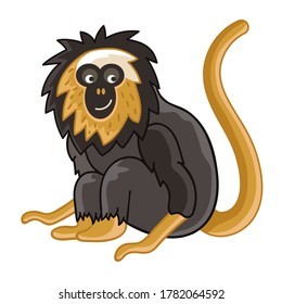 Golden-headed lion tamarin. Isolated wild ape with tail. Cute primate mammal cartoon character icon. Vector wildlife exotic lion tamarin monkey animal