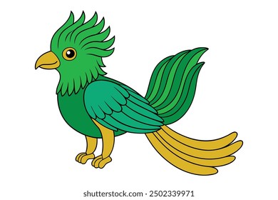 Ilustración vectorial de pájaro Quetzal de cabeza dorada con Clipart de plumaje verde y azul