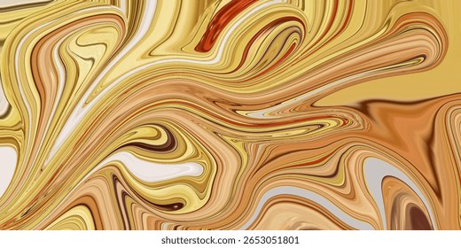 Textura abstrata de cor dourada com caramelo fluido, bronzeado e formas âmbar que imitam ouro fundido e movimento líquido luxuoso. Ideal para designs artísticos elegantes.