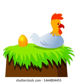 Golden-laying Chicken Fairy Tale Vectoral Illustration. Vectoral Illustration for Children Books, magazines, Web Pages and Blogs. White Background Isolated