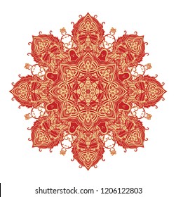 Golden-red  vintage ornamental rosette - snowflake on white background