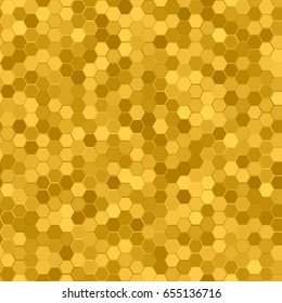 Goldenrod yellow brown golden gradient hexagon honeycomb mosaic texture background. Seamless pattern. Abstract geometric vector illustration