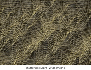 Fondo ondulado lineal amarillo dorado para interiores o tejidos. Patrón sin costuras como una red de pesca. Motivos lineales para conceptos de negocio, estampados, cubiertas, fondos, texturas, scrapbooking, azulejos, etc.