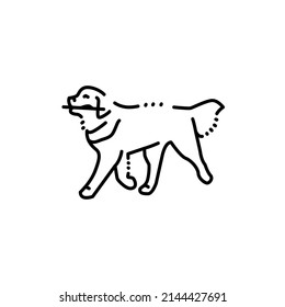 Golder retriever carries a stick color line icon. Pictogram for web page, mobile app, promo.