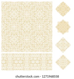 Goldewn ornamental vector patterns, decorative rosettes on white background