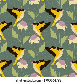 goldfinch bird seamless pattern design for stationary, fabric, branding, wrapping paper, wall paper and more