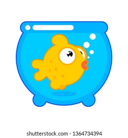 Goldfish in aquarium cartoon style isolated. Gold Fish Sea animal vector. ocean character
