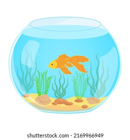 Goldfish in aquarium. Colorful cartoon aquarium fish icon for your design. Vector illustration