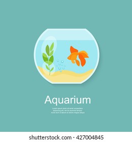 Goldfish in aquarium isolated. Flat vector illustration