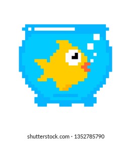 Goldfish in aquarium pixel art isolated. Gold Fish 8bit Sea animal vector. ocean character 8 bit