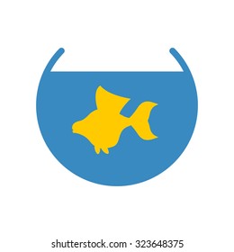 Goldfish in an aquarium vector icon. Yellow fish fulfills desires.