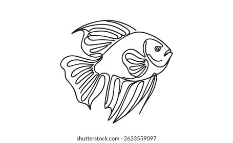 Goldfish Beautiful Fish Sketch Drawing Linear Line Art Vector Illustration Isolated Black and White
