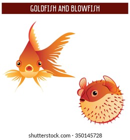 Pesca de oro y pez globo, vectorial, editable, lúdico