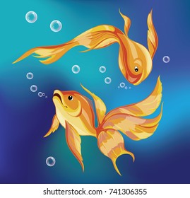 goldfish in blue water