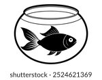 Goldfish in a Bowl Coloring Page Vector Line Art 