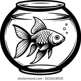Goldfish in Bowl Vetor - Bonito Aquário Pet para Crianças Adesivos, Projetos Cricut, e Decoração Berçário