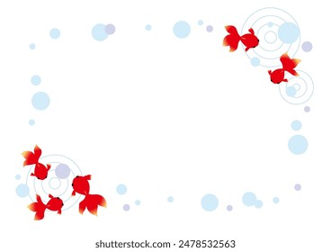 Goldfish and bubbles frame, vector illustration.