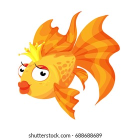 Goldfish cartoon character smiling fashionable gold Princess
