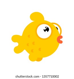 Goldfish cartoon style isolated. Gold Fish Sea animal vector. ocean character