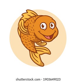 Goldfish Cartoon Vector Illustration. Fish Mascot Logo. Aquarium Fish Symbol Icon Character Drawing Element
