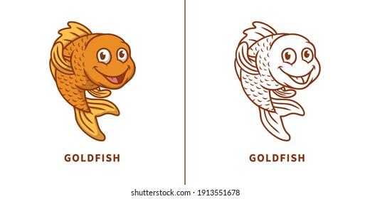 Ilustración del vector de dibujos animados de peces de colores. Logo de la mascota del pescado. Niños Colocando Imágenes Animales. Caracteres de icono de dibujo de niños