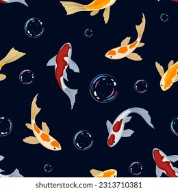 Goldfish and colorful bulbs.Vector pattern with colorful air bubbles and goldfish.