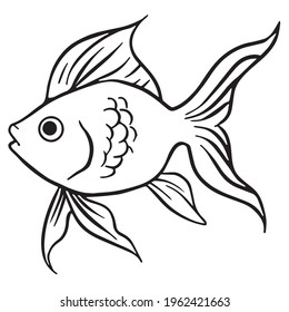 Goldfish coloring book pages for kids, Outline Vector illustration, Fish making air kiss, Vector illustration amazing underwater world, Black and white cute fishes swimming