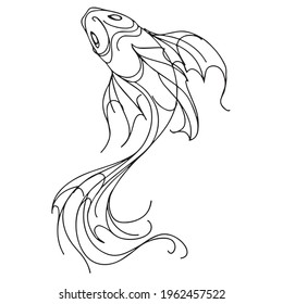 Goldfish coloring book pages for kids, Outline Vector illustration, Fish making air kiss, Vector illustration amazing underwater world, Black and white cute fishes swimming