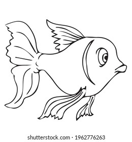Goldfish coloring book pages for kids, Outline Vector illustration, Fish making air kiss, Vector illustration amazing underwater world, Black and white cute fishes swimming
