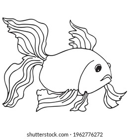 Goldfish coloring book pages for kids, Outline Vector illustration, Fish making air kiss, Vector illustration amazing underwater world, Black and white cute fishes swimming
