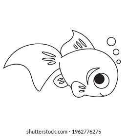 Goldfish coloring book pages for kids, Outline Vector illustration, Fish making air kiss, Vector illustration amazing underwater world, Black and white cute fishes swimming