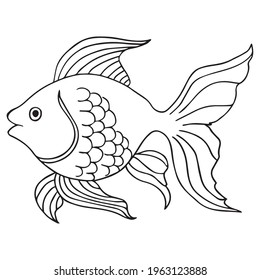 Goldfish coloring book pages for kids, Outline Vector illustration, Fish making air kiss, Vector illustration amazing underwater world, Black and white cute fishes swimming