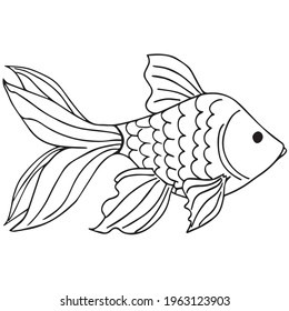 Goldfish coloring book pages for kids, Outline Vector illustration, Fish making air kiss, Vector illustration amazing underwater world, Black and white cute fishes swimming