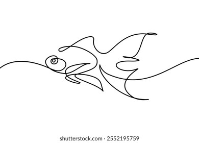 Peixe-dourado em estilo de desenho de arte de linha contínua. Veiltail dourado preto esboço linear isolado no fundo branco. Ilustração vetorial
