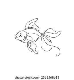 
Goldfish Continuous line art flat vector illustration on white background