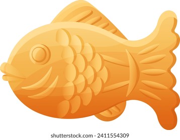 Goldfish cracker snack, orange fish-shaped biscuit cookie. Realistic detailed snack food vector illustration.