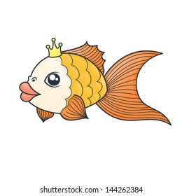 goldfish with a crown on a white background