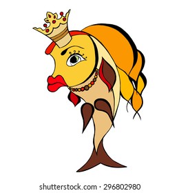 Goldfish with a crown on a white background. Vector illustration