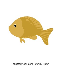 El pez dorado es lindo, con aletas y cola. Ilustración marina vectorial. Aislado sobre un fondo blanco