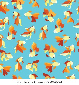 Goldfish design pattern. Seamless pattern sky blue background.