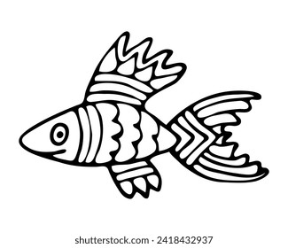 Doodle de pez dorado. Ilustración gráfica dibujada a mano.