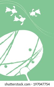 Goldfish and a fan postcard / vector illustration