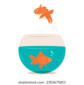 Goldfish in fish bowl. Flat vector illustration isolated on white background
