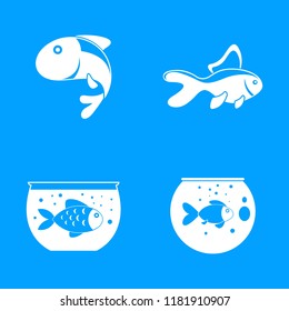 Goldfish and fishbowl icons set. Somple illustration of 4 goldfish and fishbowl vector icons for web