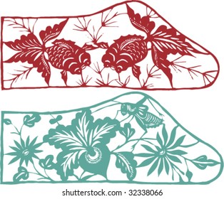 Goldfish and flower - chinese traditional papercut